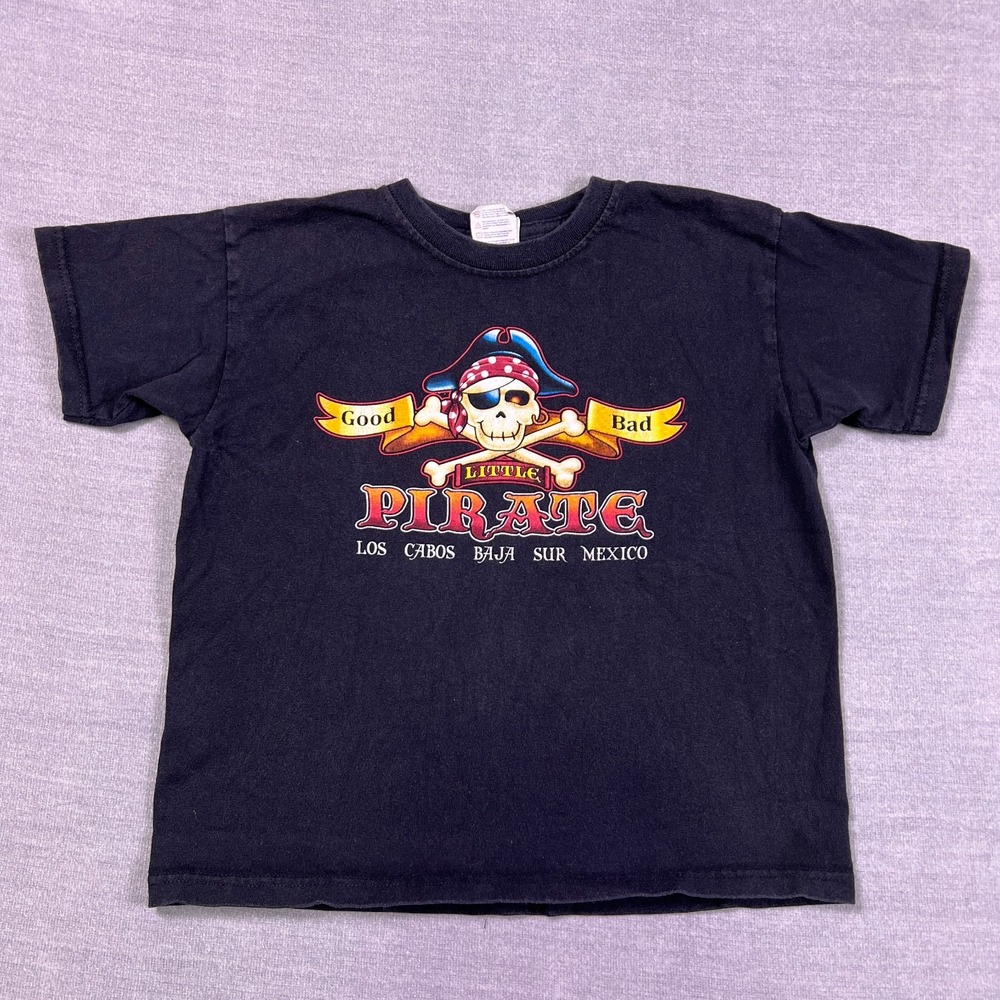 Yazbek Little Pirate Graphic Los Cabos Mexico T-Shirt Kids XL Black Cotton